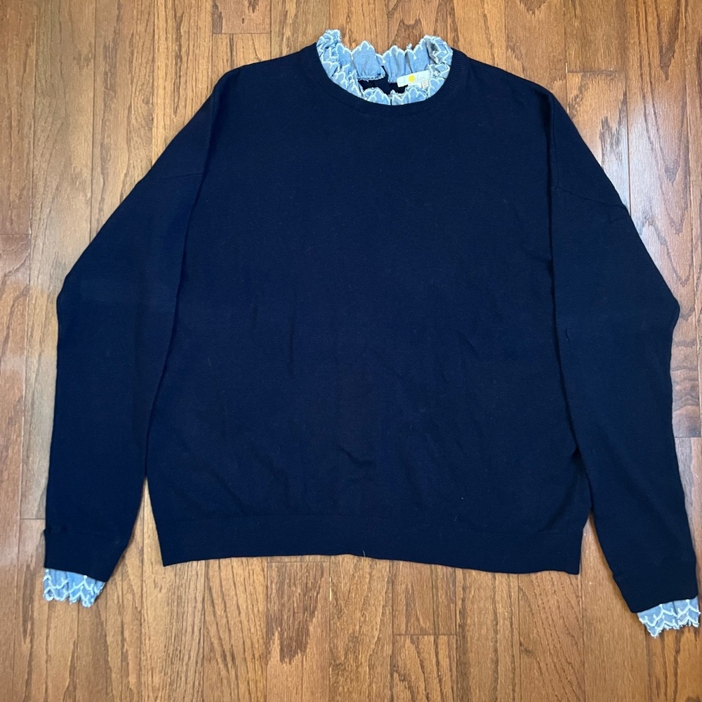 Boden Navy Sweater with Ruffle Trim